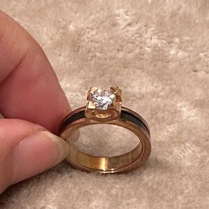 Designer-Like Two-Tone Rose Gold & Black Ceramic Ring w/Lab Made Diamond Sz 5.75